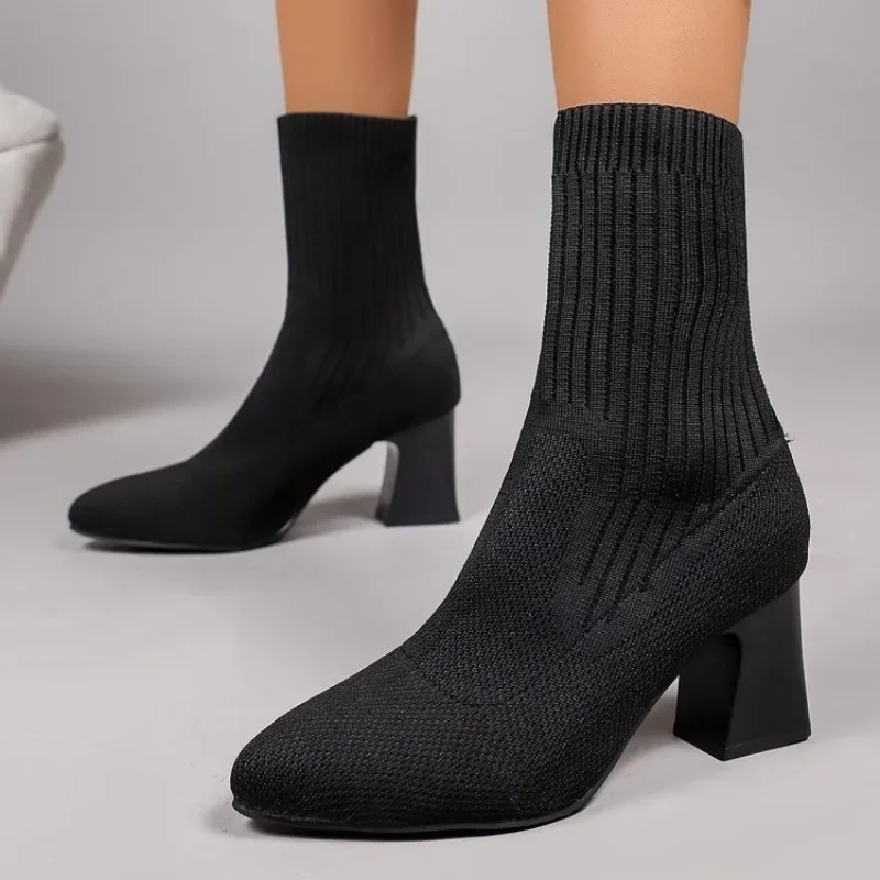 Embellish Knit - Fashion Ladies Knitted Sock Ankle Boots
