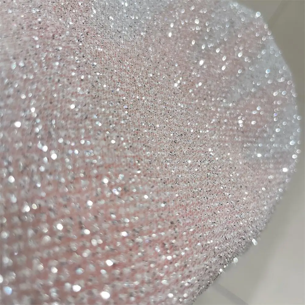Crystal Mesh Fabric - Superdensity-Silver Glitter Net Yarn, Hot Diamond