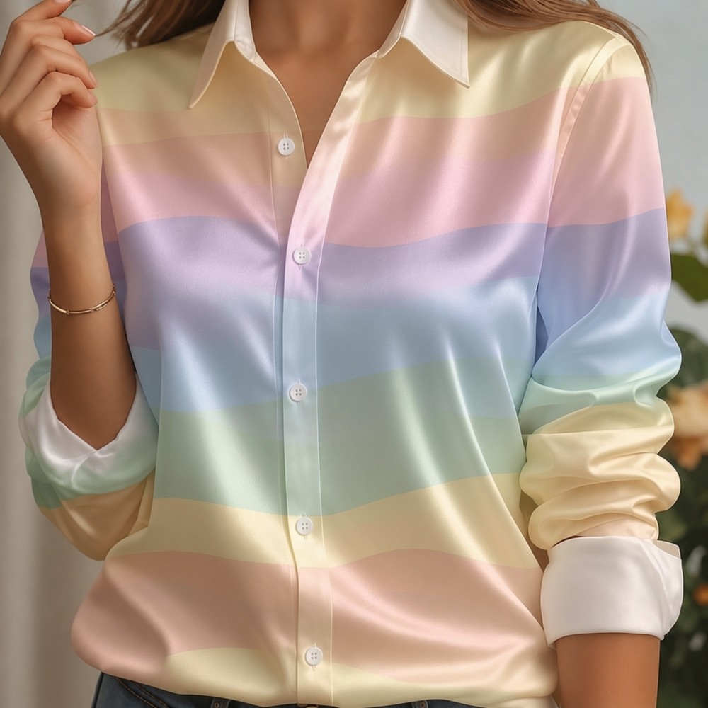 Women Satin Lapel Collar Shirt - Embellish Knit recension och pris