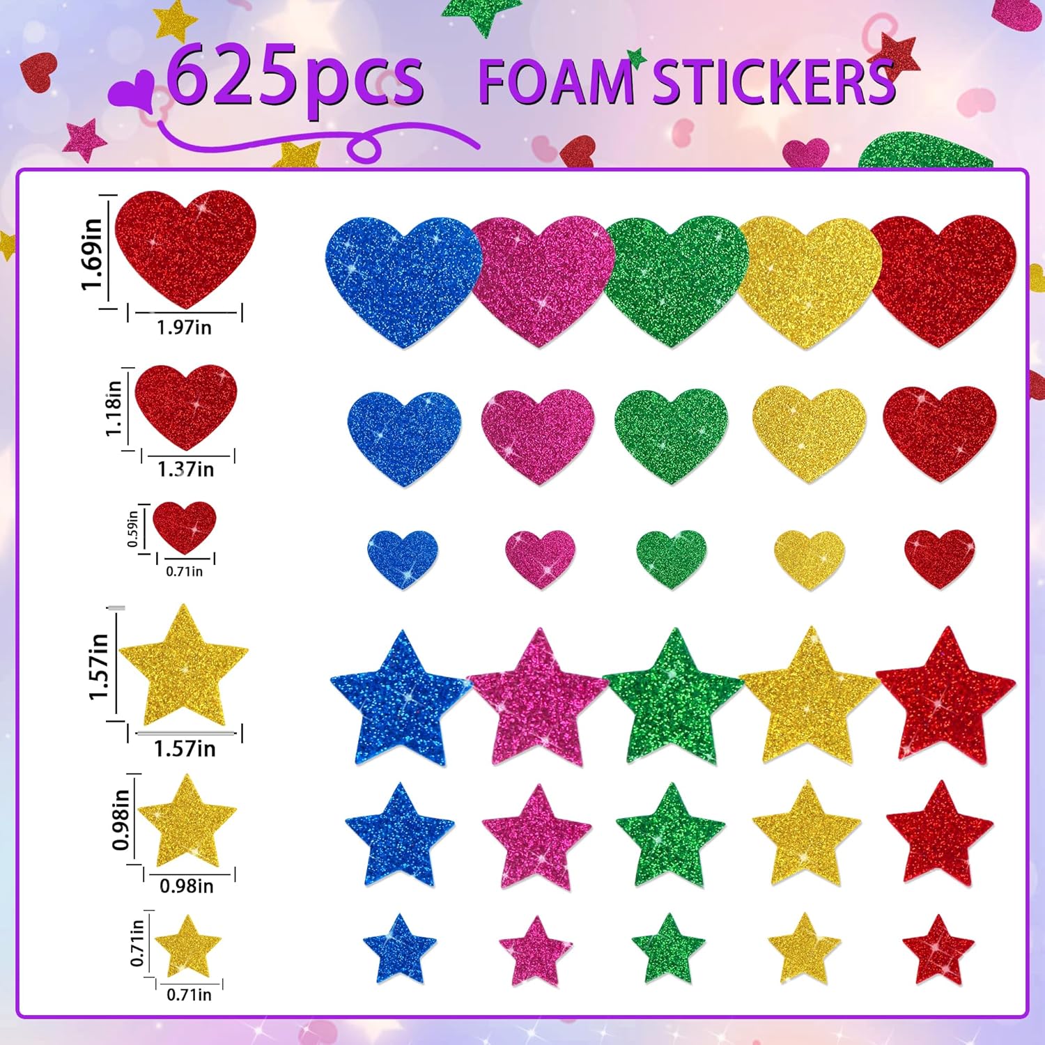625Pcs Glitter Heart Foam Stic - Glitter Vinyl Roll recension och pris