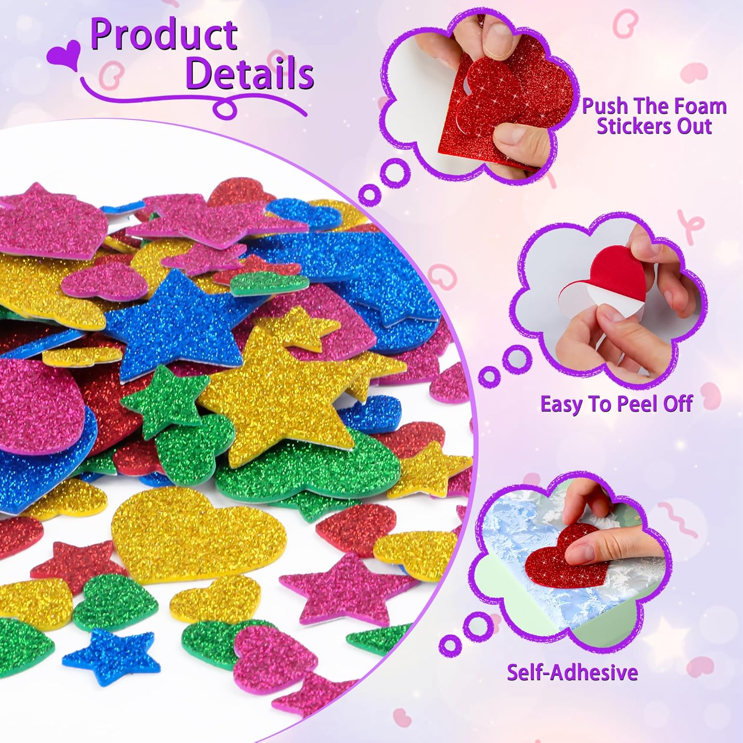 625Pcs Glitter Heart Foam Stic - Glitter Vinyl Roll recension och pris
