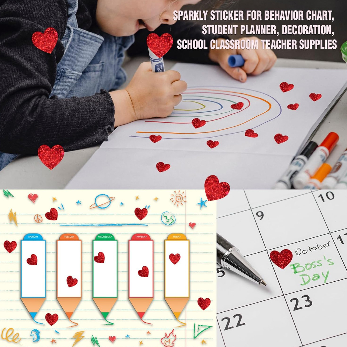 600 Pcs Red Heart Stickers, Sm - Glitter Vinyl Roll recension och pris